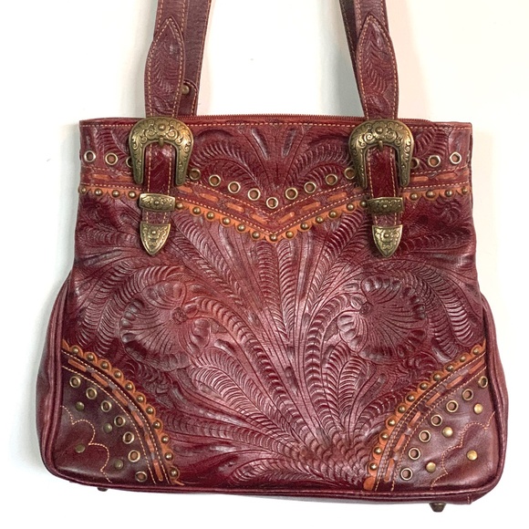 American West tooled leather handbag - Picture 1 of 13